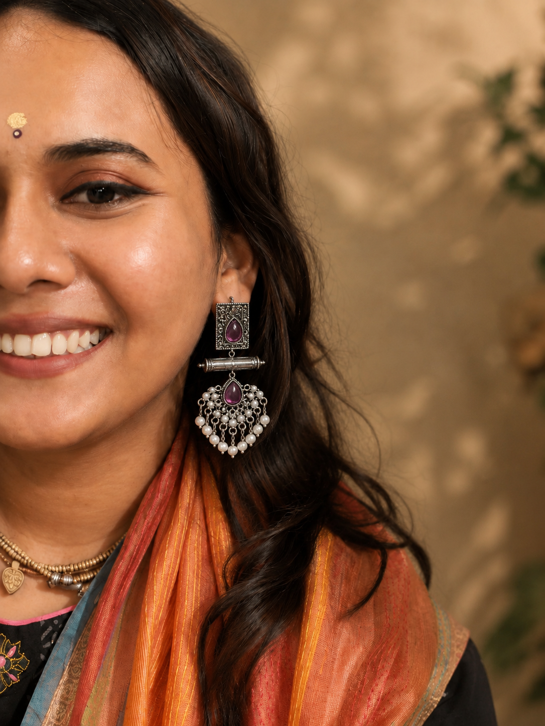 Ruby Pearl Chandbali Earrings