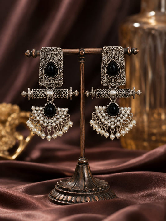 Black Antique Pearl Statement Earrings