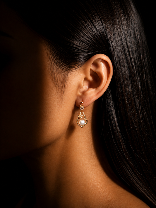Pearl Heart Crystal Stud Earrings