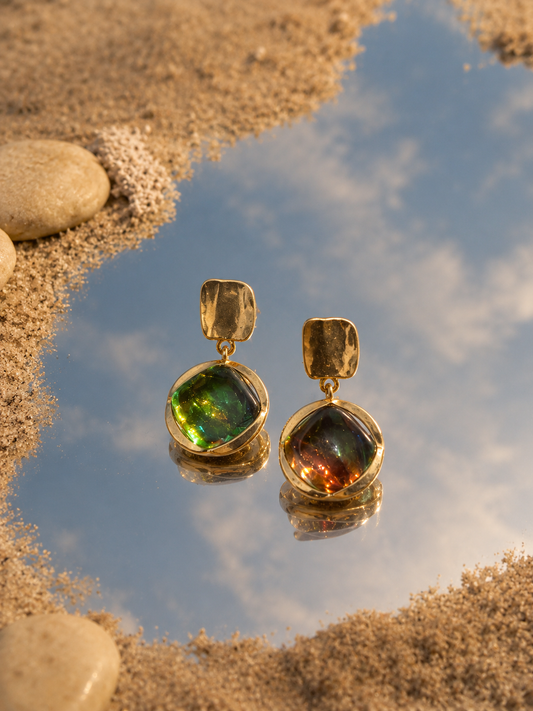 Iridescent Glass Drop Earrings – Green & Blue