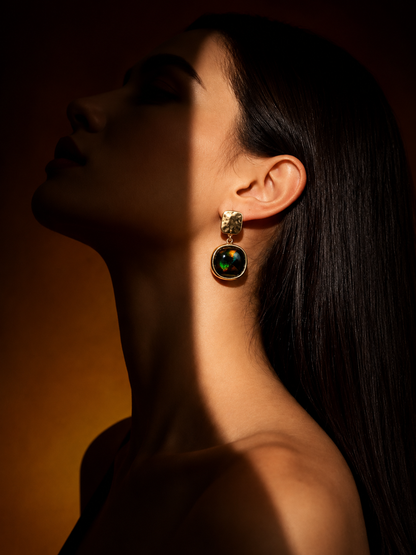 Iridescent Glass Drop Earrings – Green & Blue