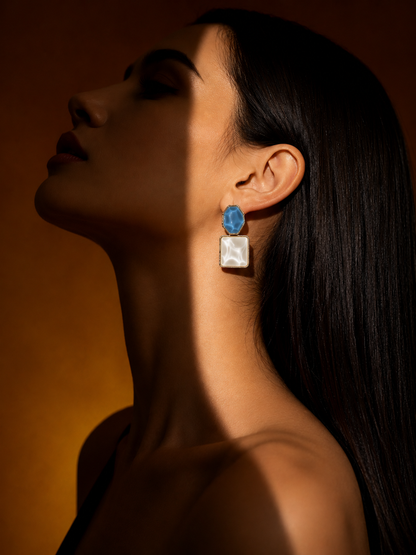 Blue & Ivory Stone Drop Earrings