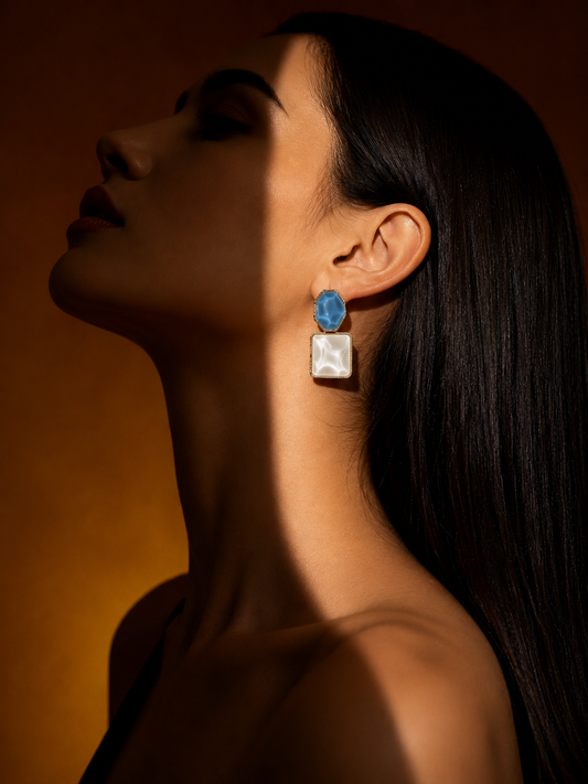 Blue & Ivory Stone Drop Earrings