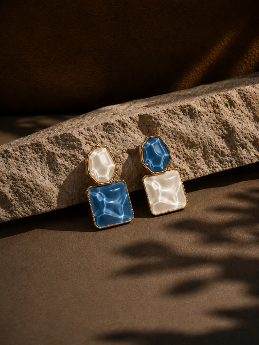Blue & Ivory Stone Drop Earrings
