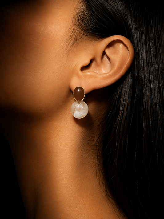 Marbled Resin Drop Earrings – Toffee & Ivory