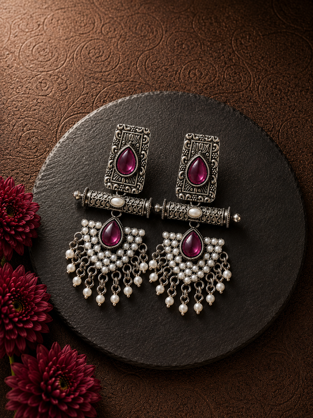 Ruby Pearl Chandbali Earrings