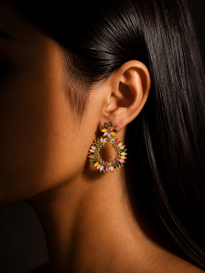 Gold-Plated Navratri Multicolour Chand Earrings