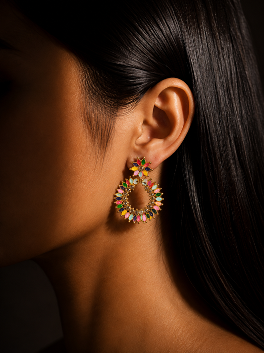 Gold-Plated Navratri Multicolour Chand Earrings