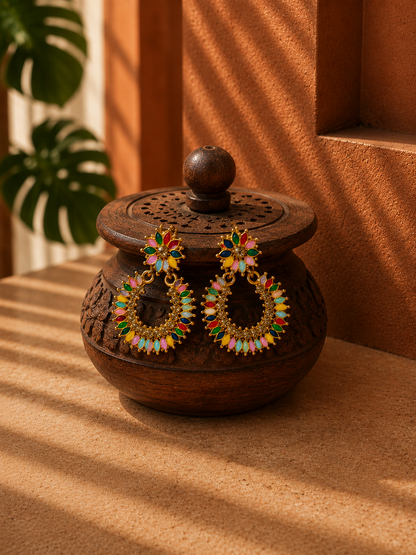 Gold-Plated Navratri Multicolour Chand Earrings