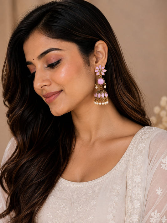 Blush Pink Floral Jhumka Earrings