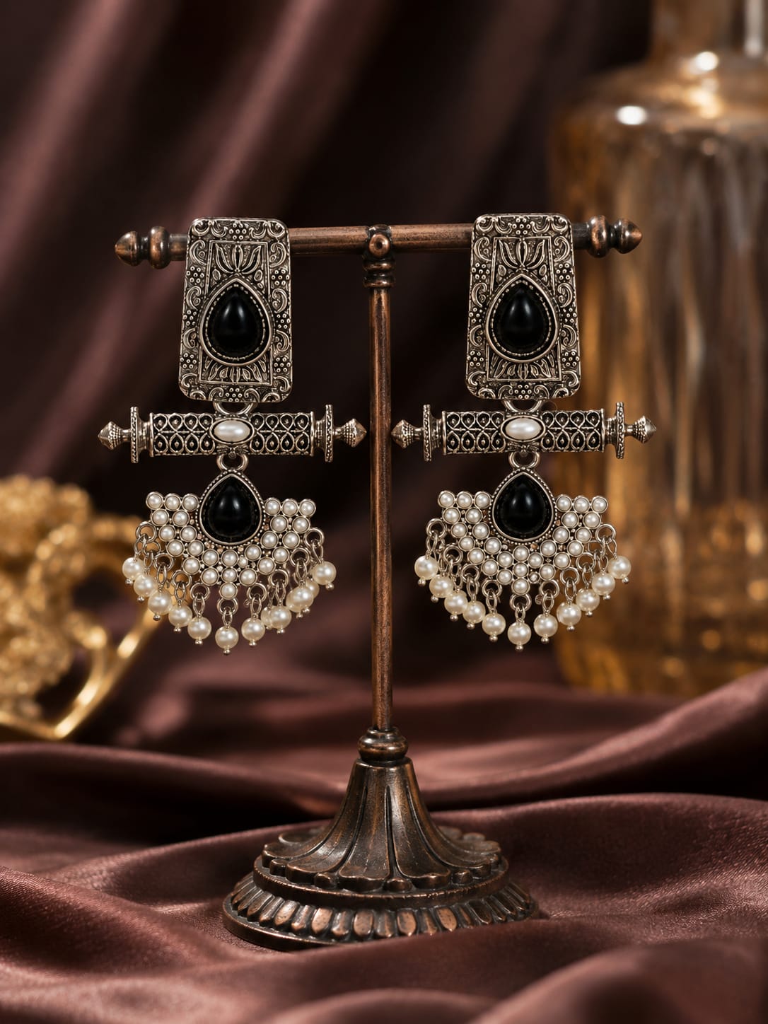 Black Antique Pearl Statement Earrings