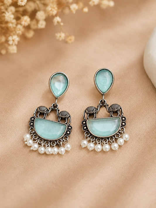 Mint Green Elephant Pearl Drop Earrings