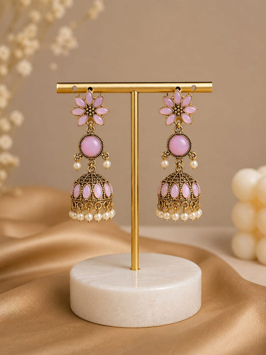 Blush Pink Floral Jhumka Earrings