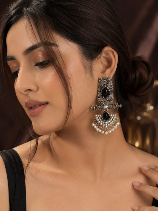 Black Antique Pearl Statement Earrings